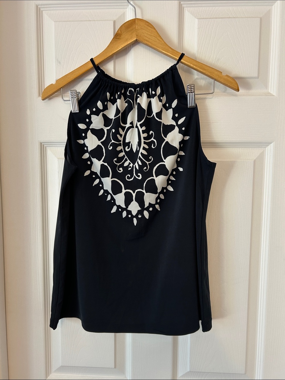 Max Studio Navy Camisole with White Medallion Design